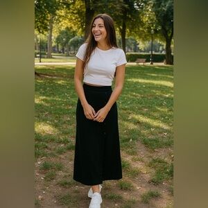 Nina Charles Kasper ASL wool blend maxi skirt Medium black buttons whimsigoth